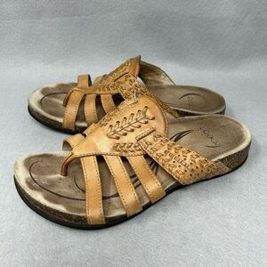 Abeo Womens Mandalay Cork Tan Strappy Leather Thong Sandal Size 7